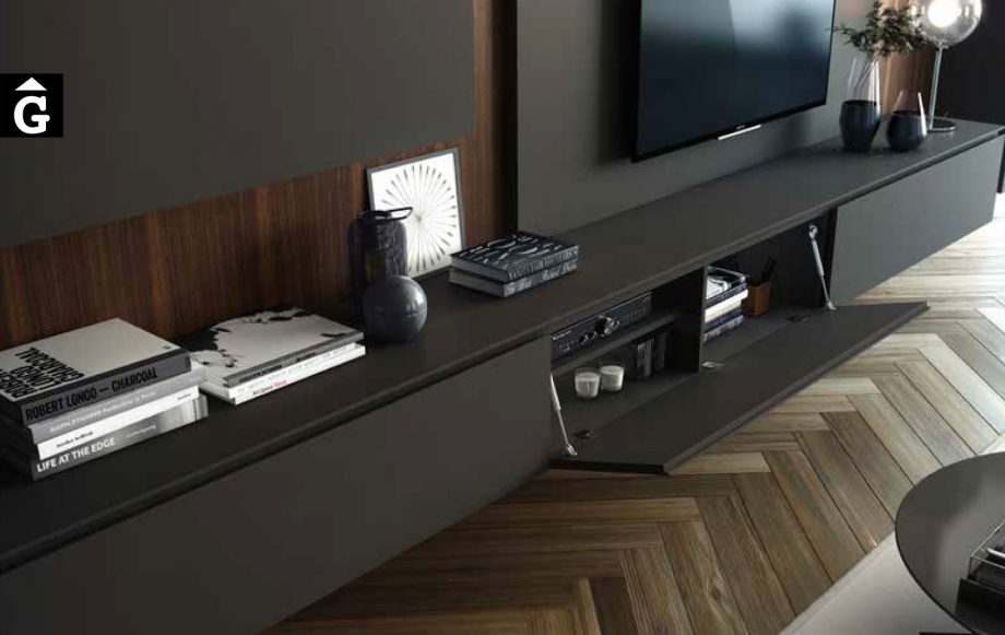 Detall Composició moble menjador Televisió Area mobles Ciurans per mobles Gifreu programa modular disseny atemporal realitzat amb materials i ferratges de qualitat estil modern minimal