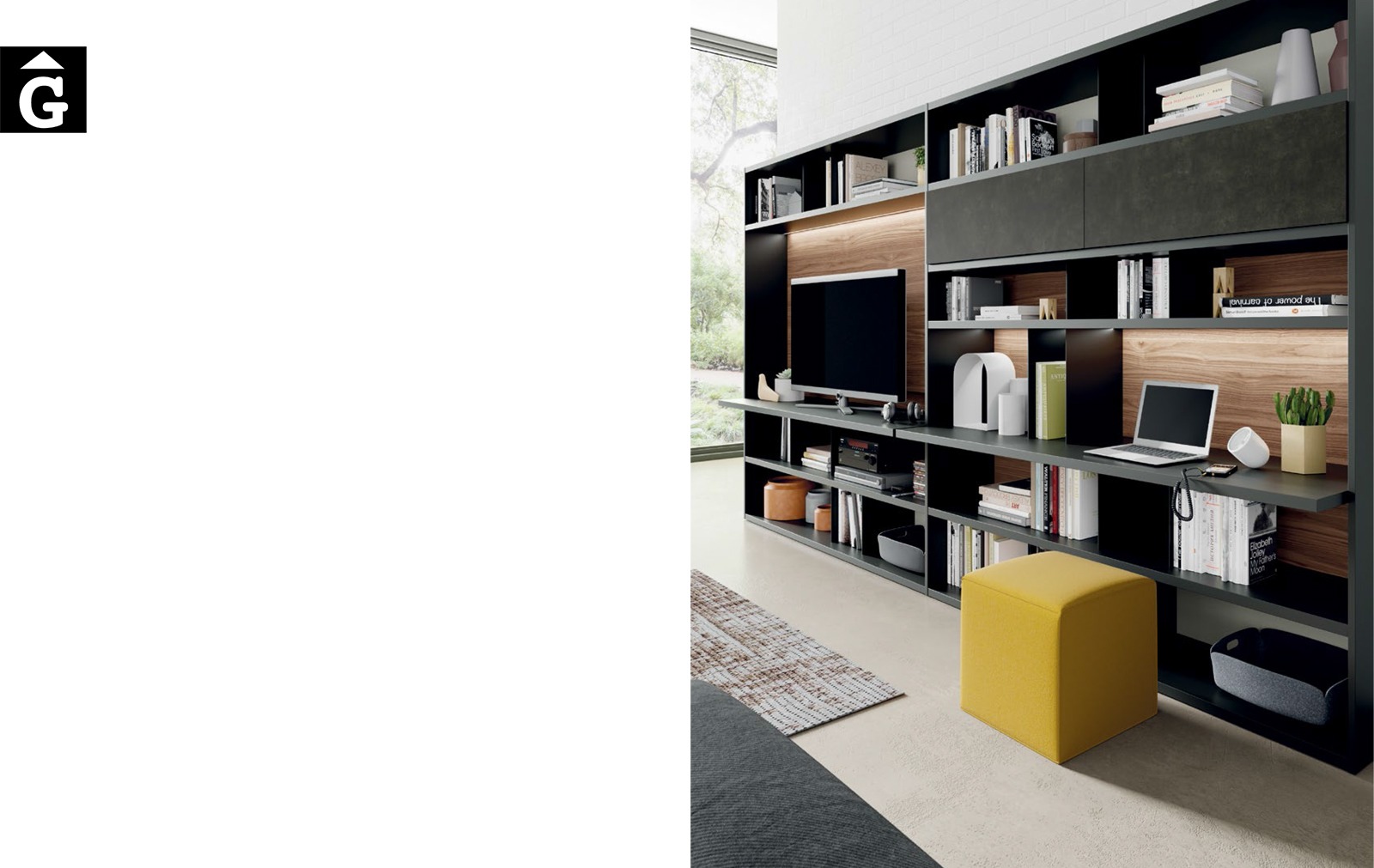 Llibreria moble Tv noguera detall lateral Line ViVe muebles Verge programa llibrera llibreries living by mobles Gifreu