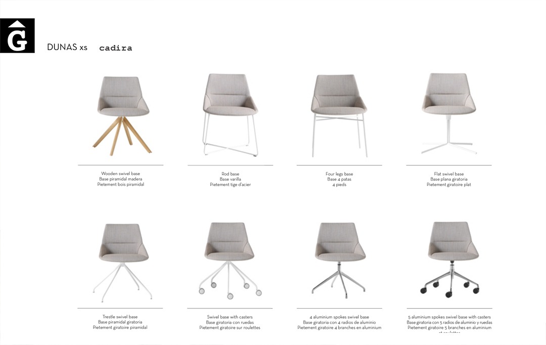 Cadira Dunas XS recull de totes les diferents opcions de peu Inclass mobles Gifreu