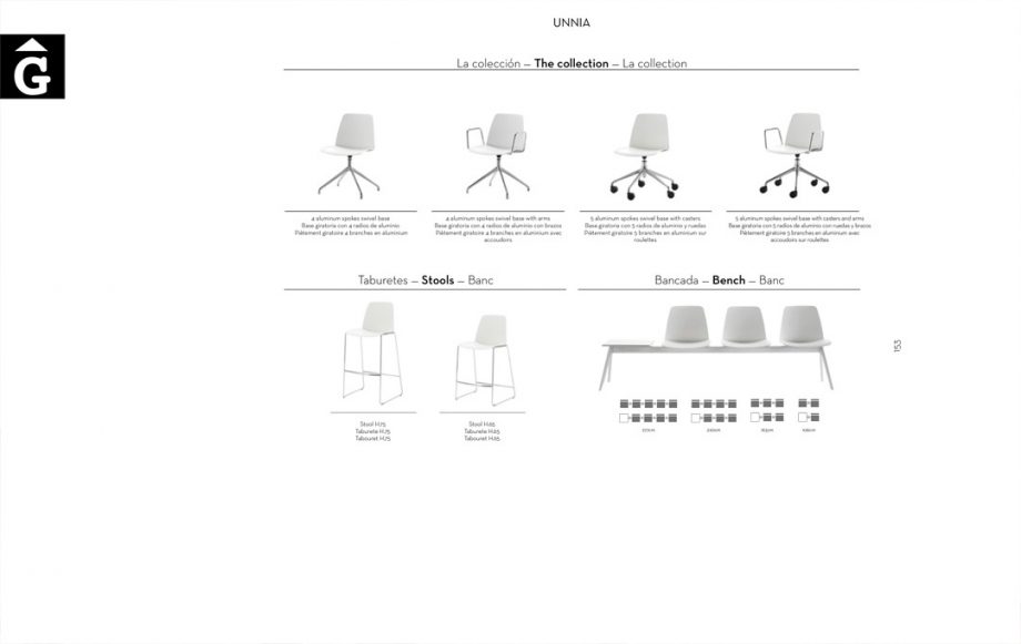 Cadira Unnia diferents possibilitats de potes 2 Inclass mobles Gifreu