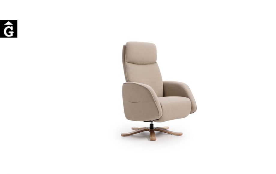 Butaca relax Panda peu central fusta | Vista perfil | Reyes Ordoñez Sofas disseny i qualitat alta distribuïdor oficial mobles Gifreu