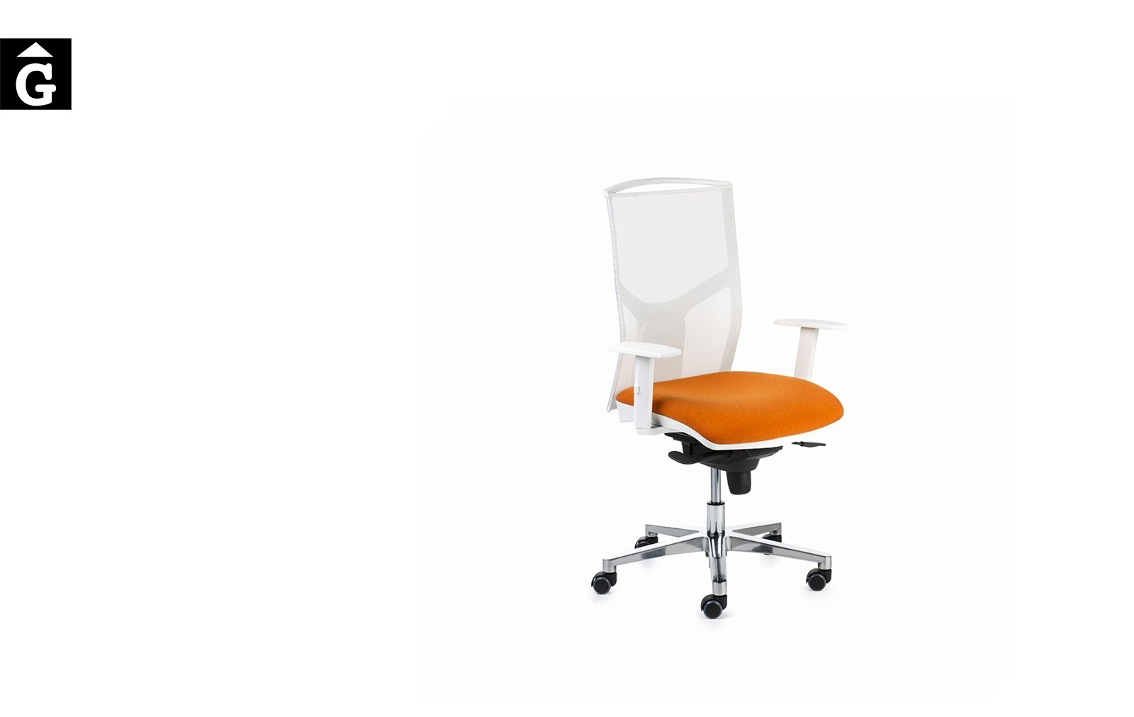 Cadira despatx Akita Pro | Blanc i taronja | Vista genreral | Dile | mobiliari d’oficina molt interessant | Dileoffice | mobles Gifreu | botiga | Contract | Mobles nous oficina