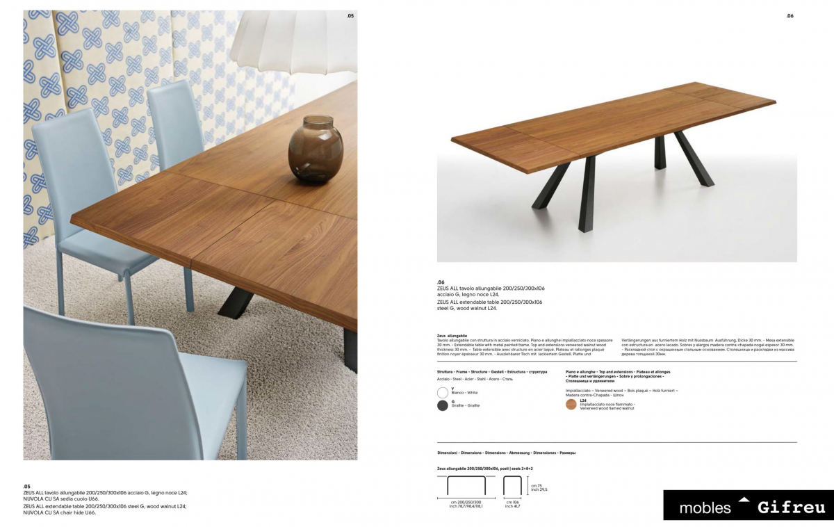 MIDJ Zeus all MT by mobles Gifreu Girona Taula sobre massis potes metall - extensible detall