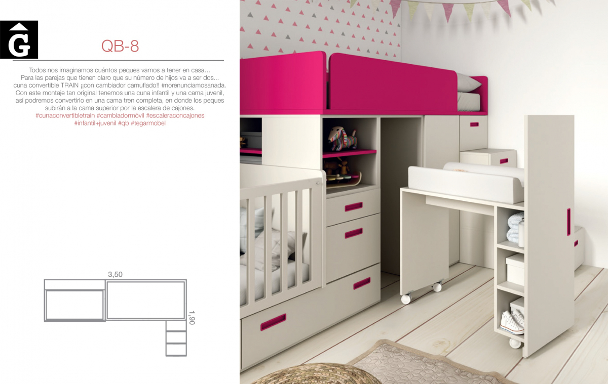Llitera baranes. Llit convertible nadó QB Tegar by Mobles GIFREU Girona modern minim elegant atemporal