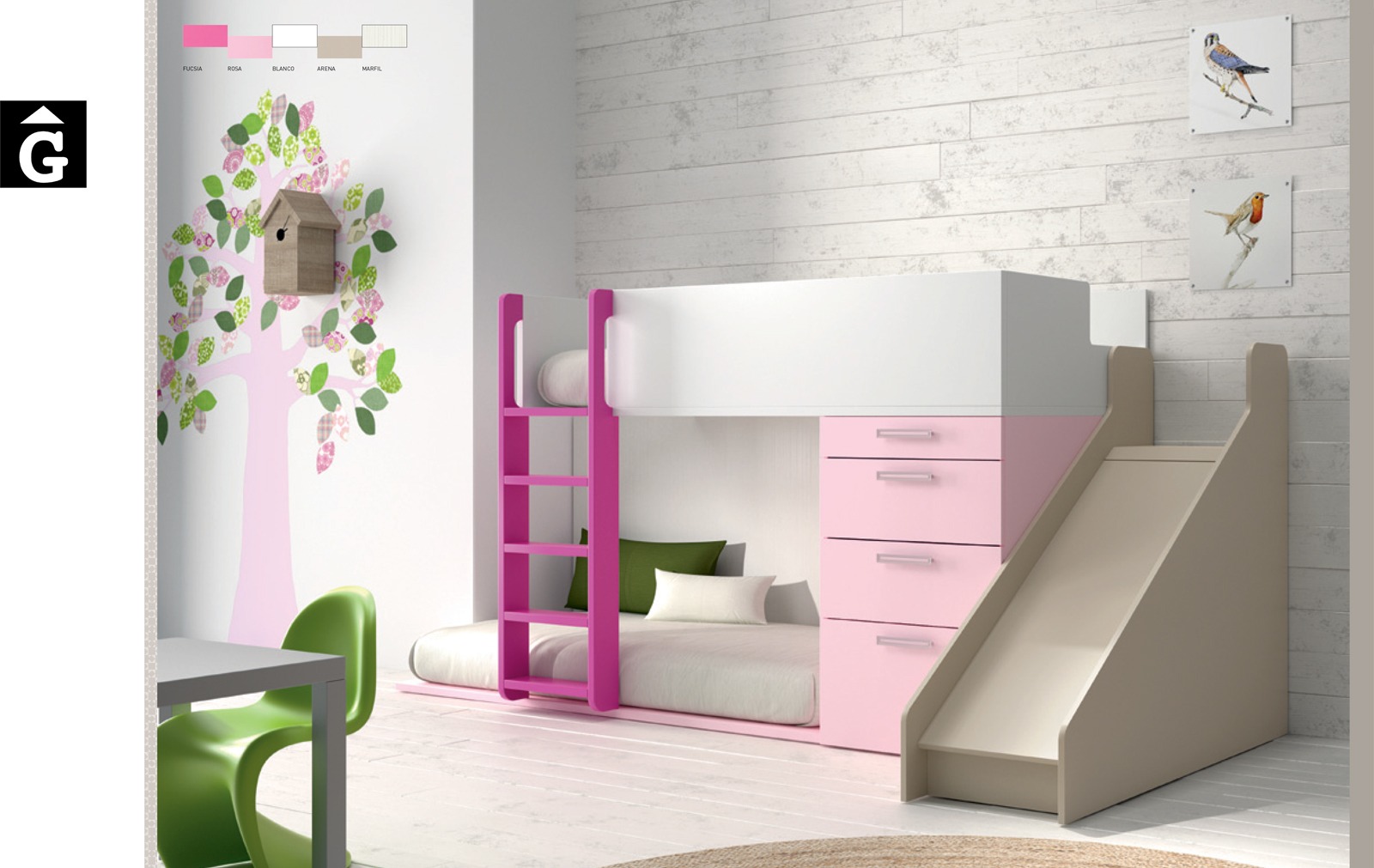 Llitera tobogan rosa-infinity-muebles-jjp-by-mobles-gifreu-llits-de-nado-infantil-juvenil-singel-disseny-actual-qualitat