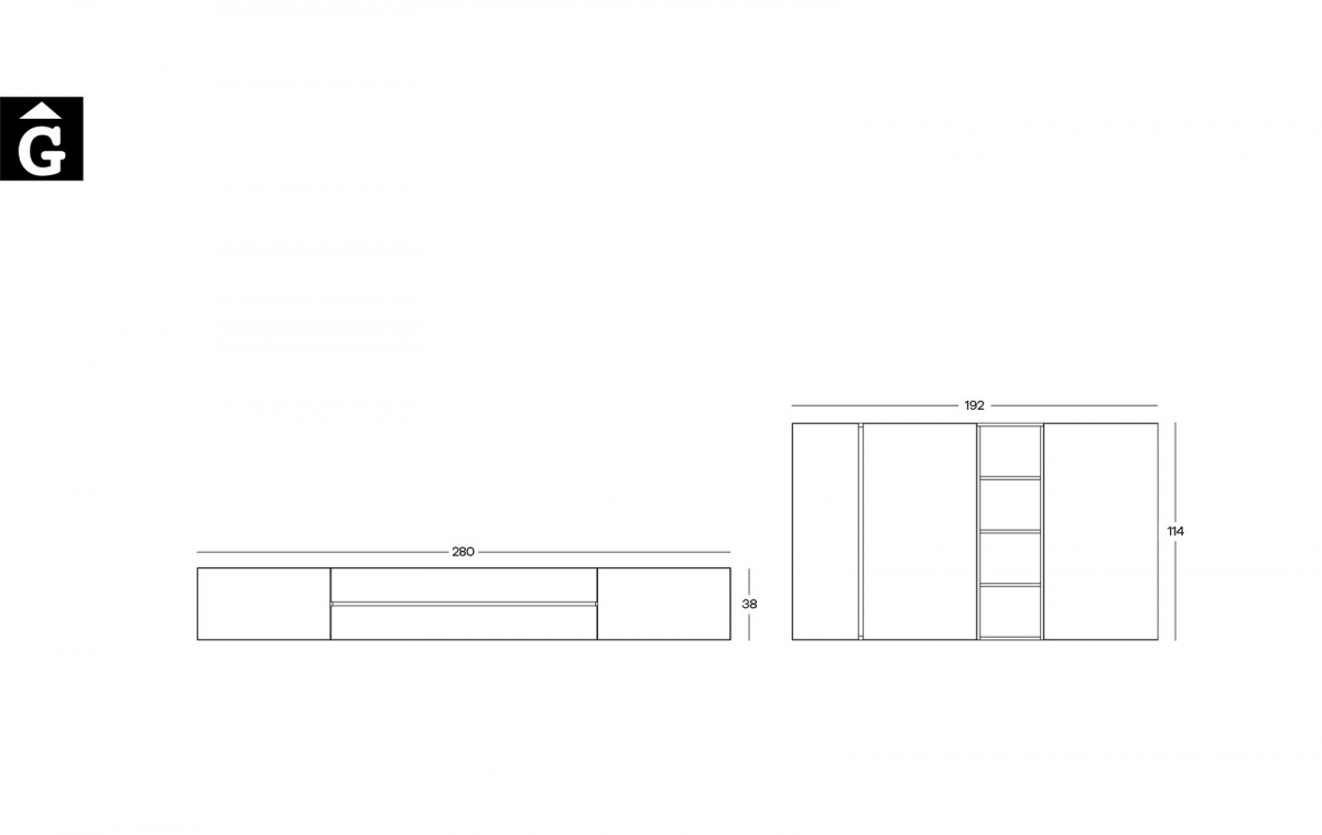 Composició moble Tv + aparador + petita llibreria Area mobles Ciurans per mobles Gifreu programa modular disseny atemporal realitzat amb materials i ferratges de qualitat estil modern minimal