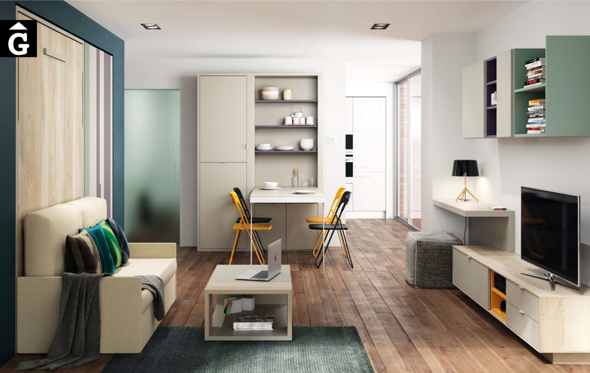 Loft amb sofà llit i taula abatible Qbn. Loft amb sofà llit i taula abatible Qbn 18 amb sofà llit taula abatible Qbn 18 Dia sala estar QB NEXT Tegar by nobles GIFREU Girona modern minim elegant atemporal