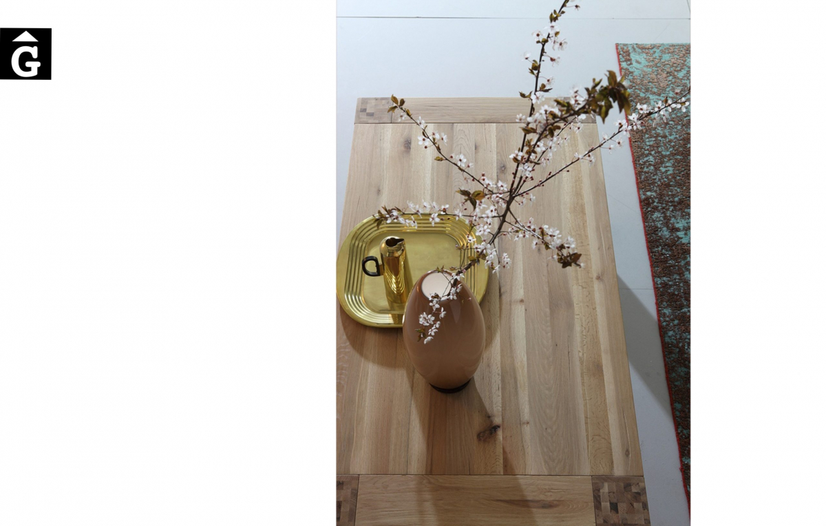 Taula massissa de roure Minibrooklyn detall potes i sobre