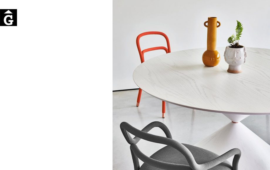 Taula Clessidra detall sobre xapa blanca | MIDJ | mobles Gifreu | Productes de qualitat