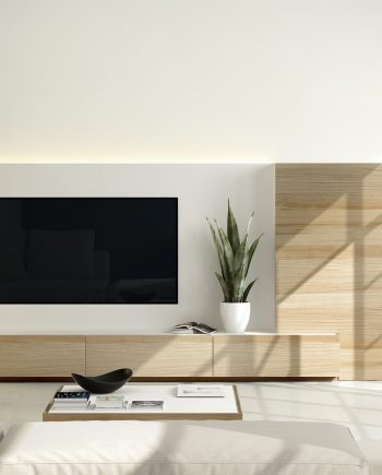 Composició moble Tv Area | Xapa Roure natural i laca blanca | mobles Ciurans | mobles Gifreu