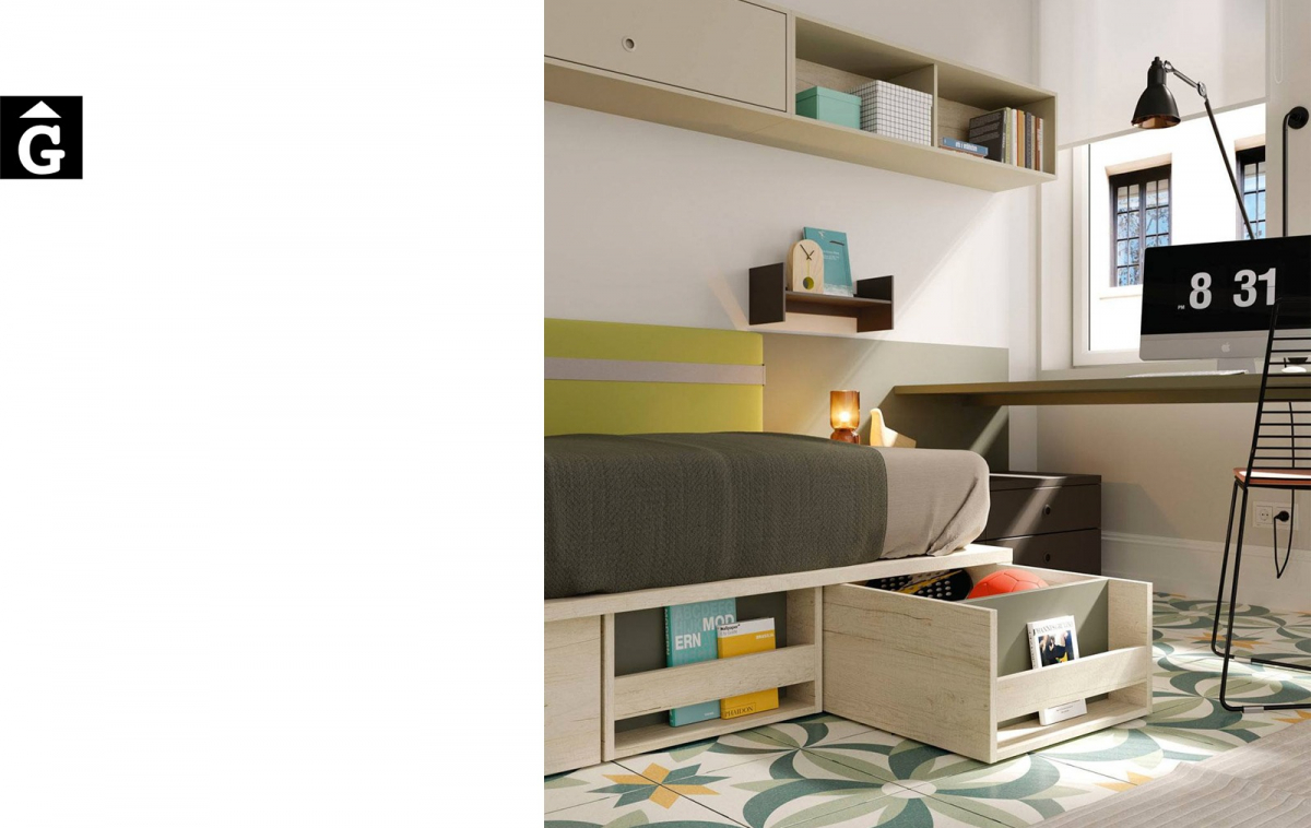 Habitació Juvenil amb llit niu Flash | Detall calaix inferior llit | lagrama | mobles Gifreu