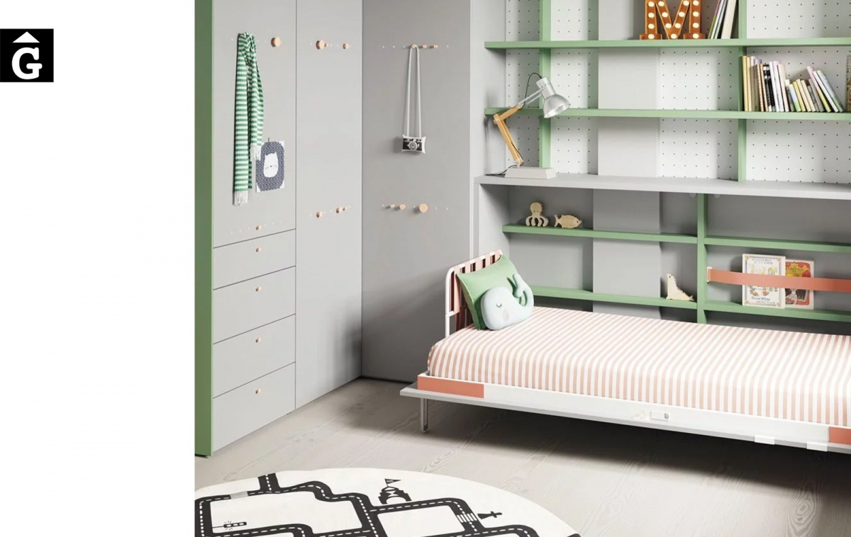 Habitació llit abatible Forest | detall llit obert | Up & Down | llits abatibles | Pràctics, saludables i segurs | Jotajotape | mobles Gifreu