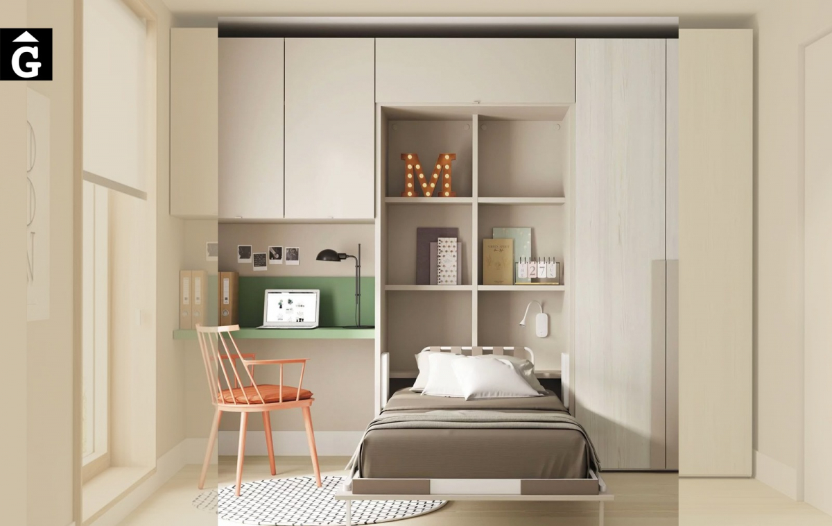 Habitació llit abatible amb escriptori i armari | llit obert | Up & Down | llits abatibles | Pràctics, saludables i segurs | Jotajotape | mobles Gifreu
