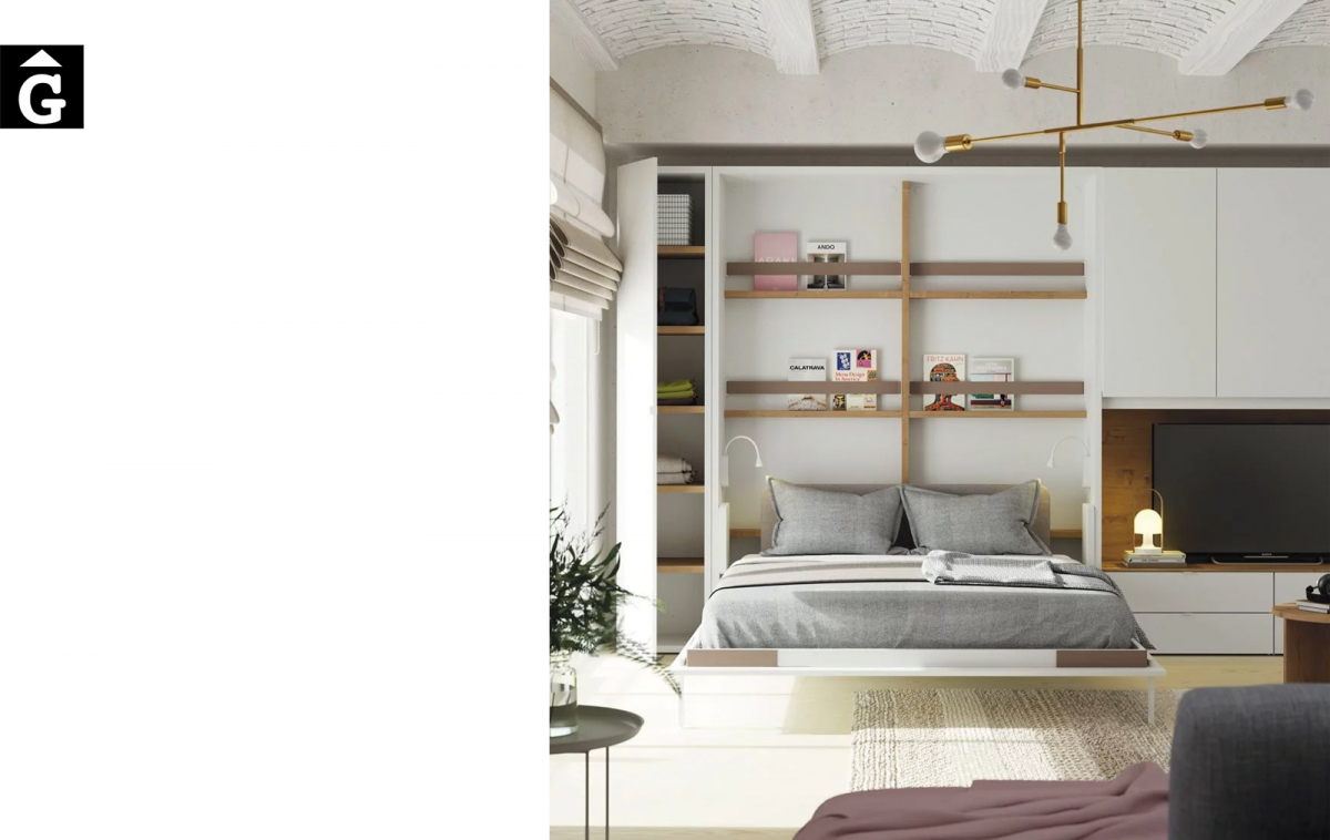 Sala estar amb llit abatible |detall llit fet | Up & Down | llits abatibles | Pràctics, saludables i segurs | Jotajotape | mobles Gifreu