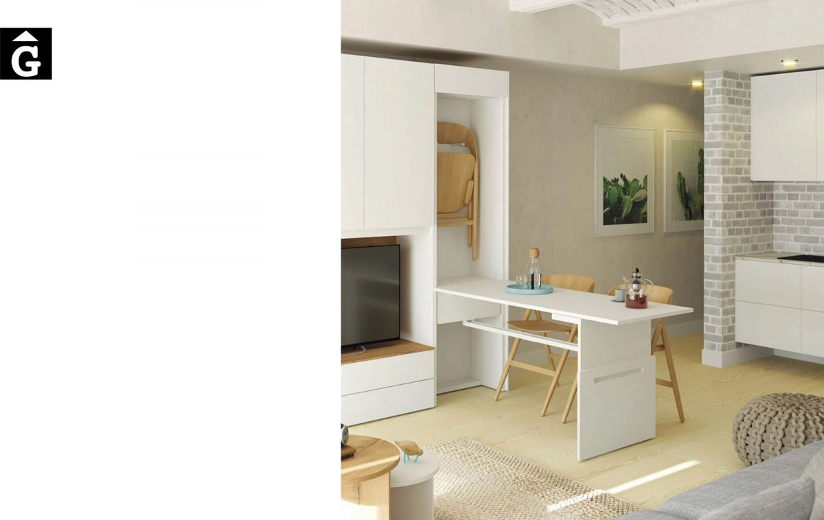 Sala estar amb llit abatible | detall taula estirada