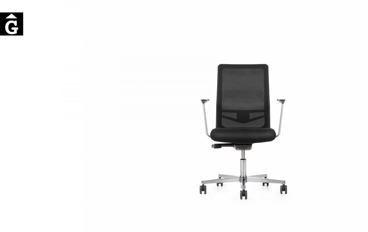 Cadira treball Equis crom i negre | Vista frontal | Jorge Pensi Estudio | Dileoffice | Dile | mobiliari d'oficina molt interessant | mobles Gifreu | botiga | Contract | Mobles nous oficina