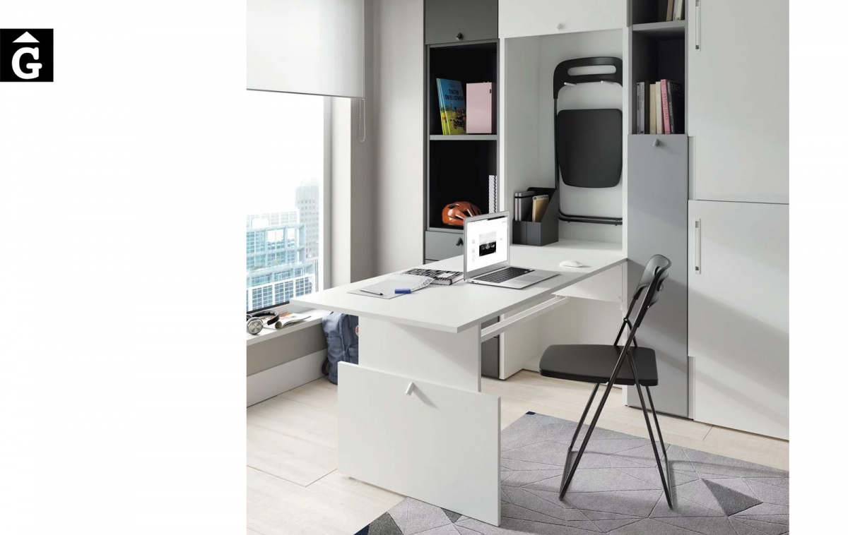 Habitació amb llitera i escriptori Up & Down | Detall escriptori obert | llits abatibles | Pràctics, saludables i segurs | Jotajotape | mobles Gifreu