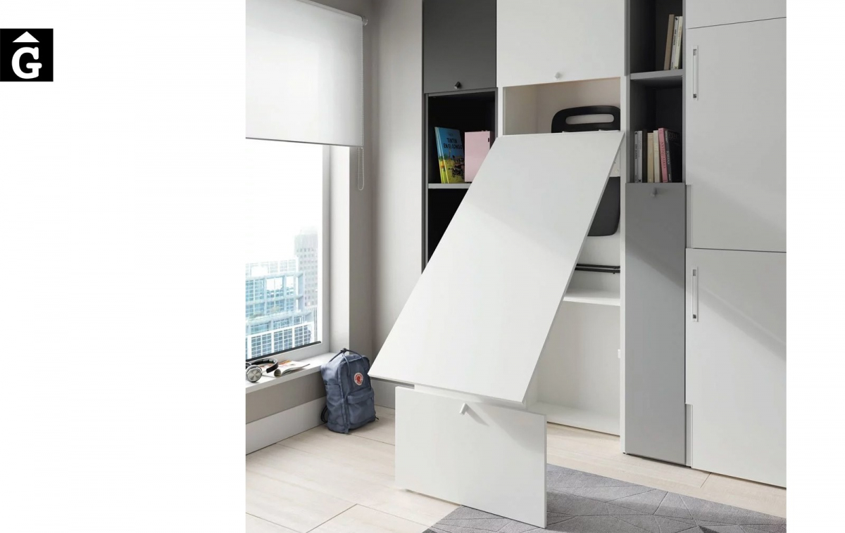 Habitació amb llitera i escriptori Up & Down | Detall escriptori obrint-se | llits abatibles | Pràctics, saludables i segurs | Jotajotape | mobles Gifreu
