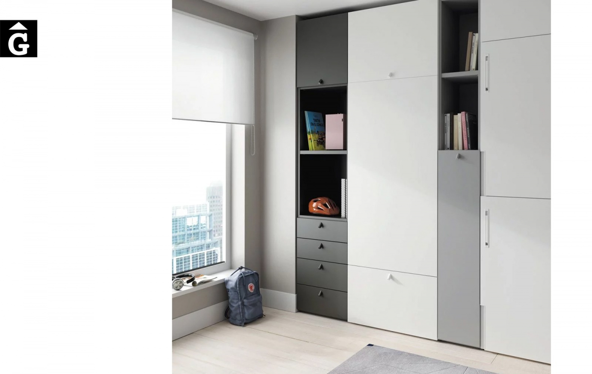 Habitació amb llitera i escriptori Up & Down | Detall escriptori recollit | llits abatibles | Pràctics, saludables i segurs | Jotajotape | mobles Gifreu