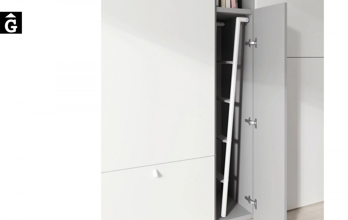 Habitació amb llitera i escriptori Up & Down | Detall porta per desar escala llit superior | llits abatibles | Pràctics, saludables i segurs | Jotajotape | mobles Gifreu