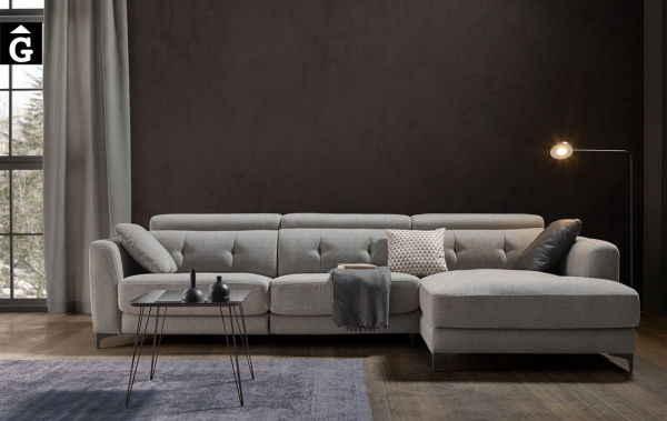Sofà chaise longue relax elèctric Claudia | Opció doble motor | Capçal i Peus | Bobbio | Sofàs a mida | grans | llargs | Moderns | Modulars | Per a casa | Comprar sofà | mobles Gifreu | Botiga | Distribuïdor Girona