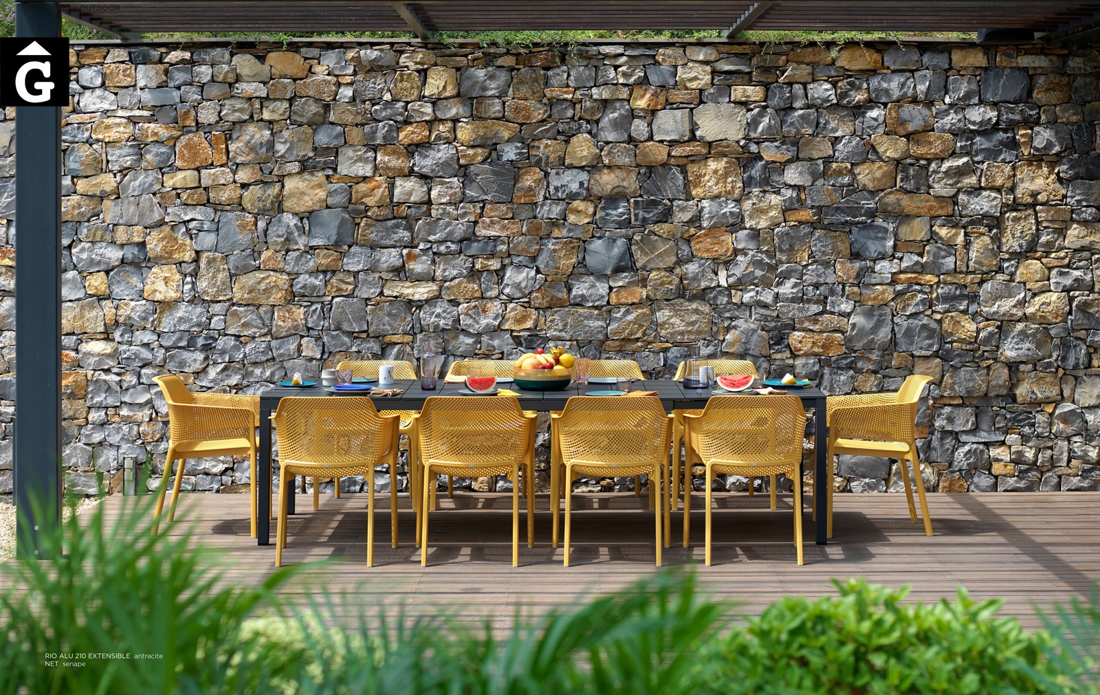 Taula Rio Alu i Cadira Net Senape | Nardi | mobiliari d’exterior amb disseny i a preus perfectes