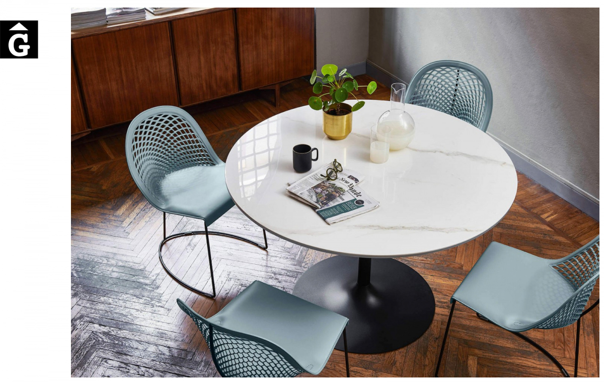 Taula rodona Infinity | Sobre crystalceramic inspiració marbre | Sobre crystalceramic | MIDJ |Taules i cadires de disseny actual | modern i conservador| casual i elegant | mobles Gifreu | Productes de qualitat