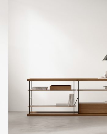 Moble multifuncional Bost realitazat en xapa de fusta i metall | Sistema modular estanteria Bost dissenyat per Yonoh | Treku | mobles contemporanis amb tradició | mobles Gifreu