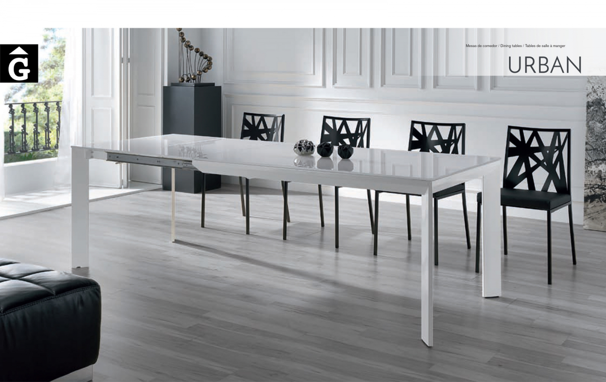 Taula menjador blanca Urban extensible oberta | Taules amb estructures metàliques | Sobres de vidre, de ceràmica i de fusta | Ramiro Tarazona | Mobles Gifreu